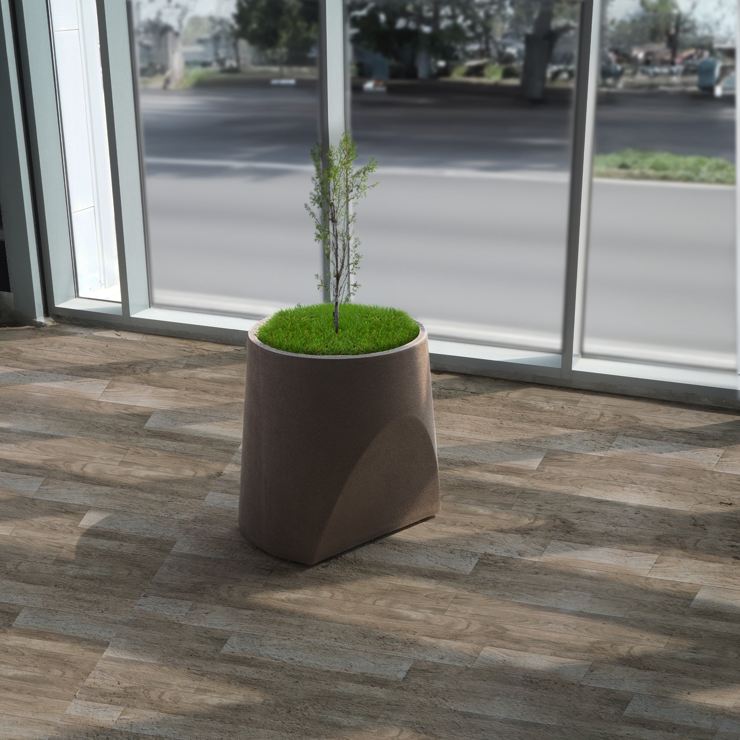 Coffee brown BEACON planter box XK-4085A with sturdy design, ideal for outdoor or indoor plant display.