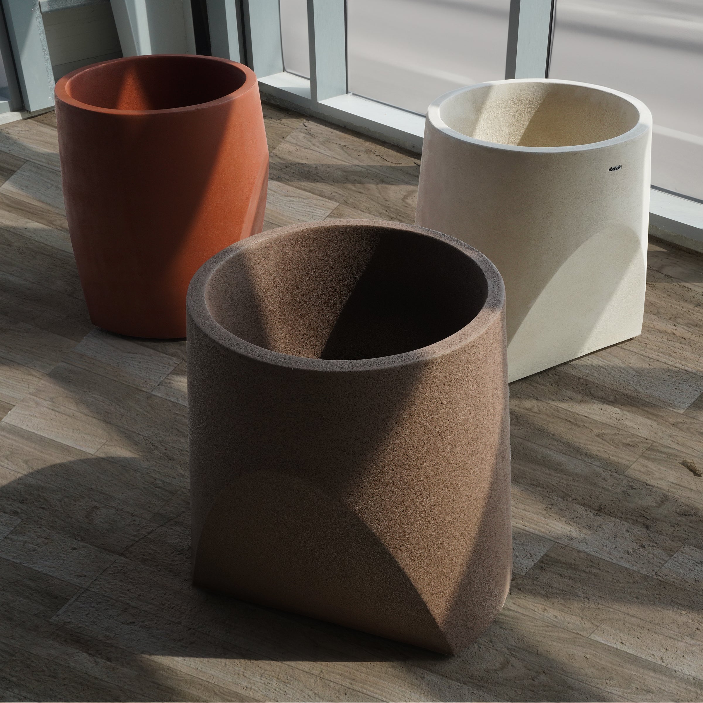 Coffee brown BEACON planter box XK-4085A with a rectangular shape and wooden finish, perfect for indoor or outdoor gardening.