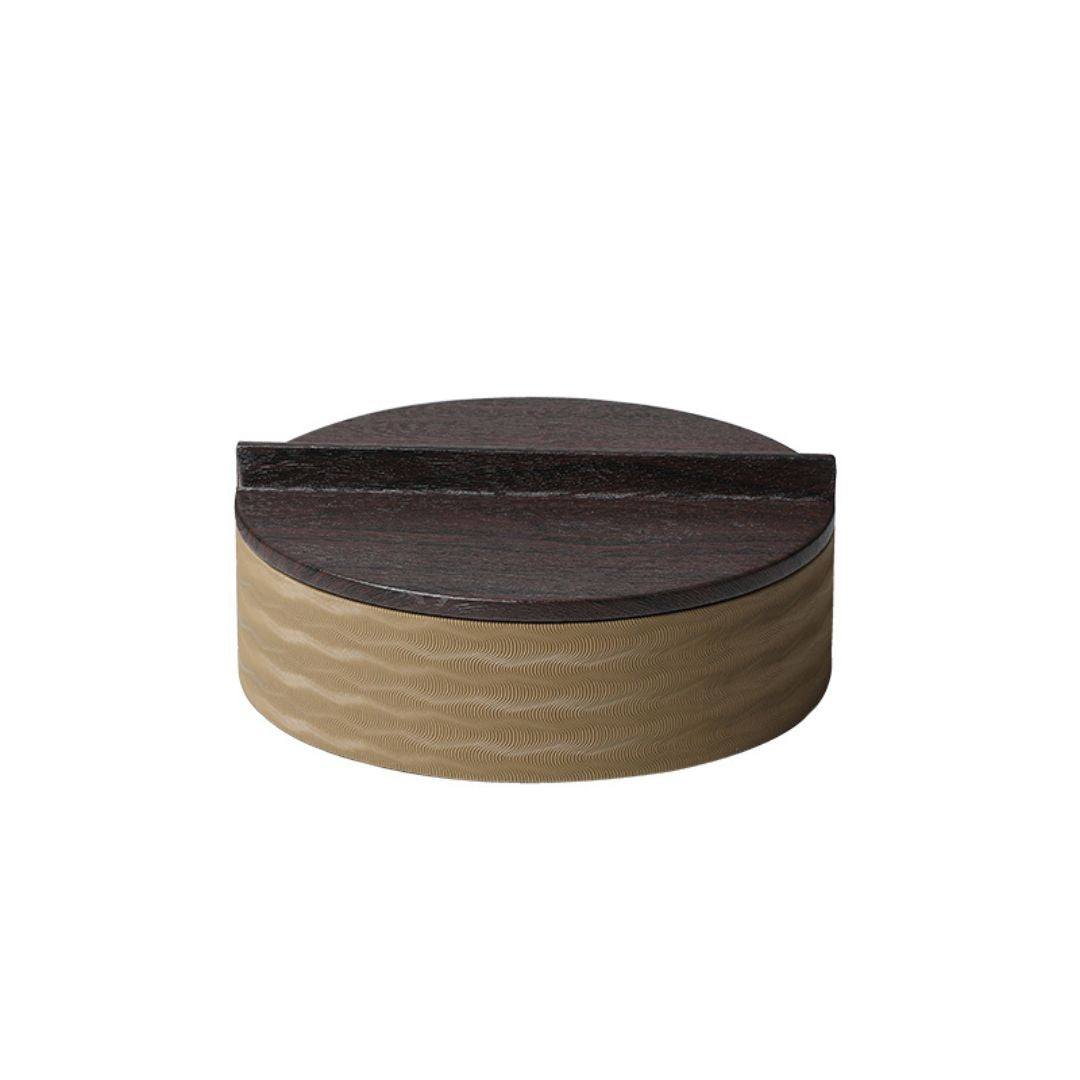Decorative corrugated cylindrical box from BEACON, model FB-PG24008A, showcasing textured brown packaging with a lid.