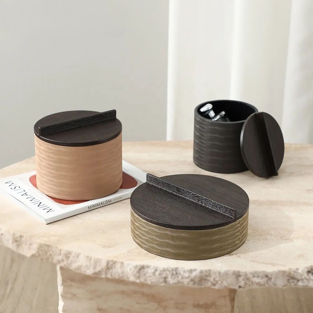 Decorative corrugated cylindrical box from BEACON, model FB-PG24008A, with a textured brown finish for storage or display.