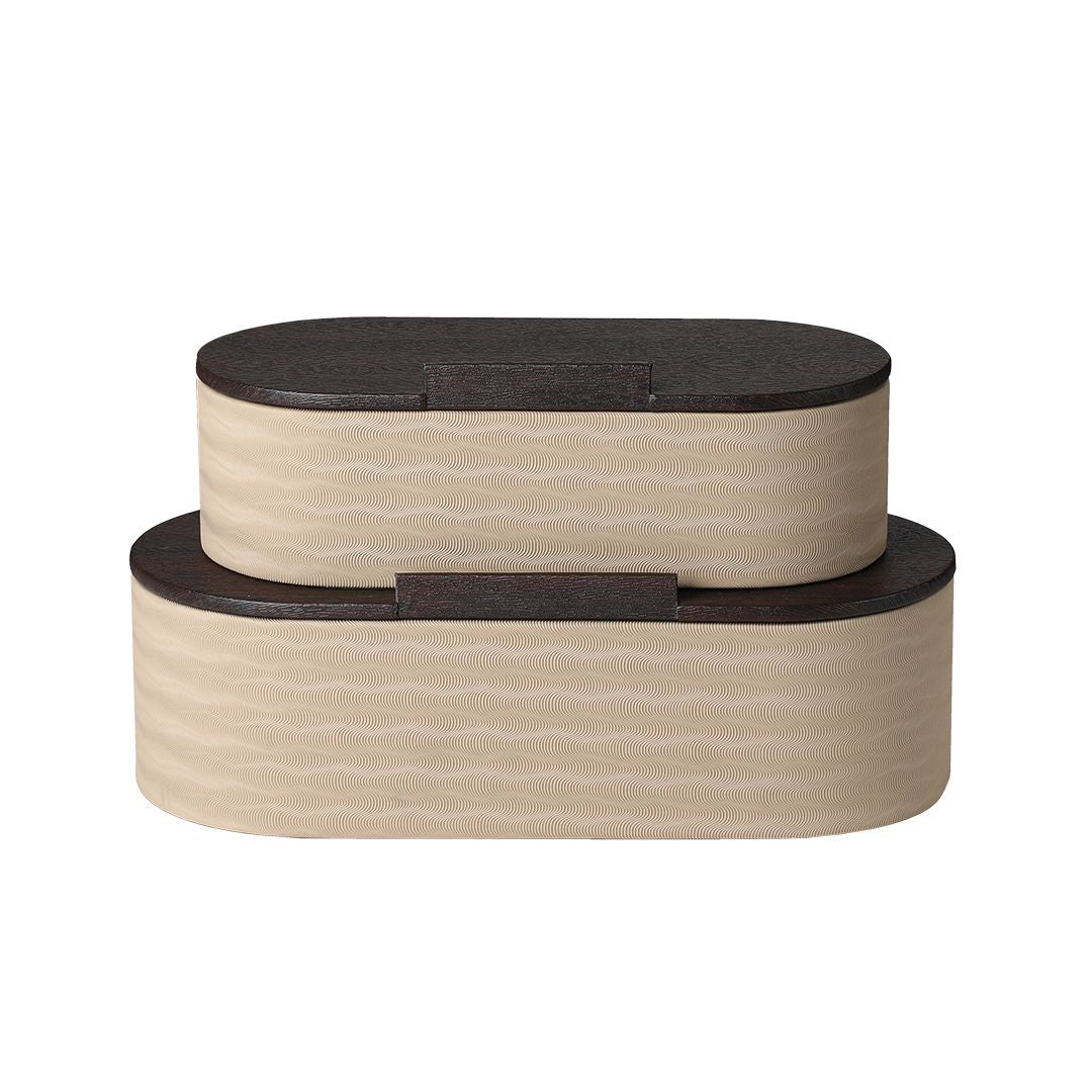 Corrugated round-edge coffee-themed decorative box by BEACON, made from sturdy cardboard, ideal for gift or storage purposes.