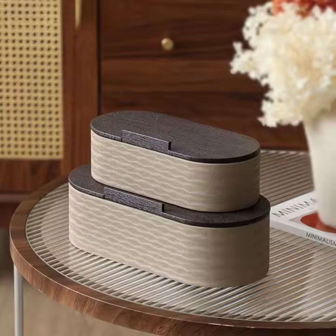 Decorative corrugated round-edge box for coffee storage from BEACON, model FB-PG24010B, with sturdy construction and stylish design.