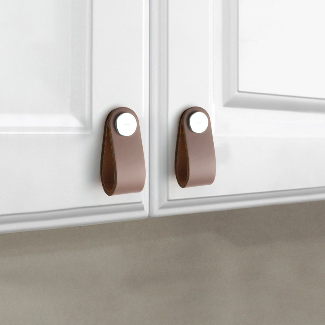 Cowhide layer and stainless steel button door handle by BEACON, featuring a stylish cowhide design and modern knob for interior doors.