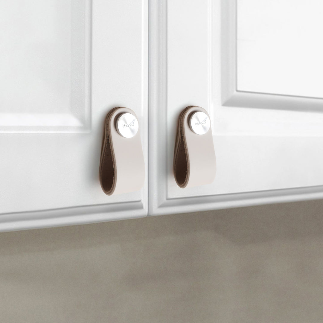 BEACON cowhide layered door handle with stainless steel button knob, stylish and durable for interior doors.