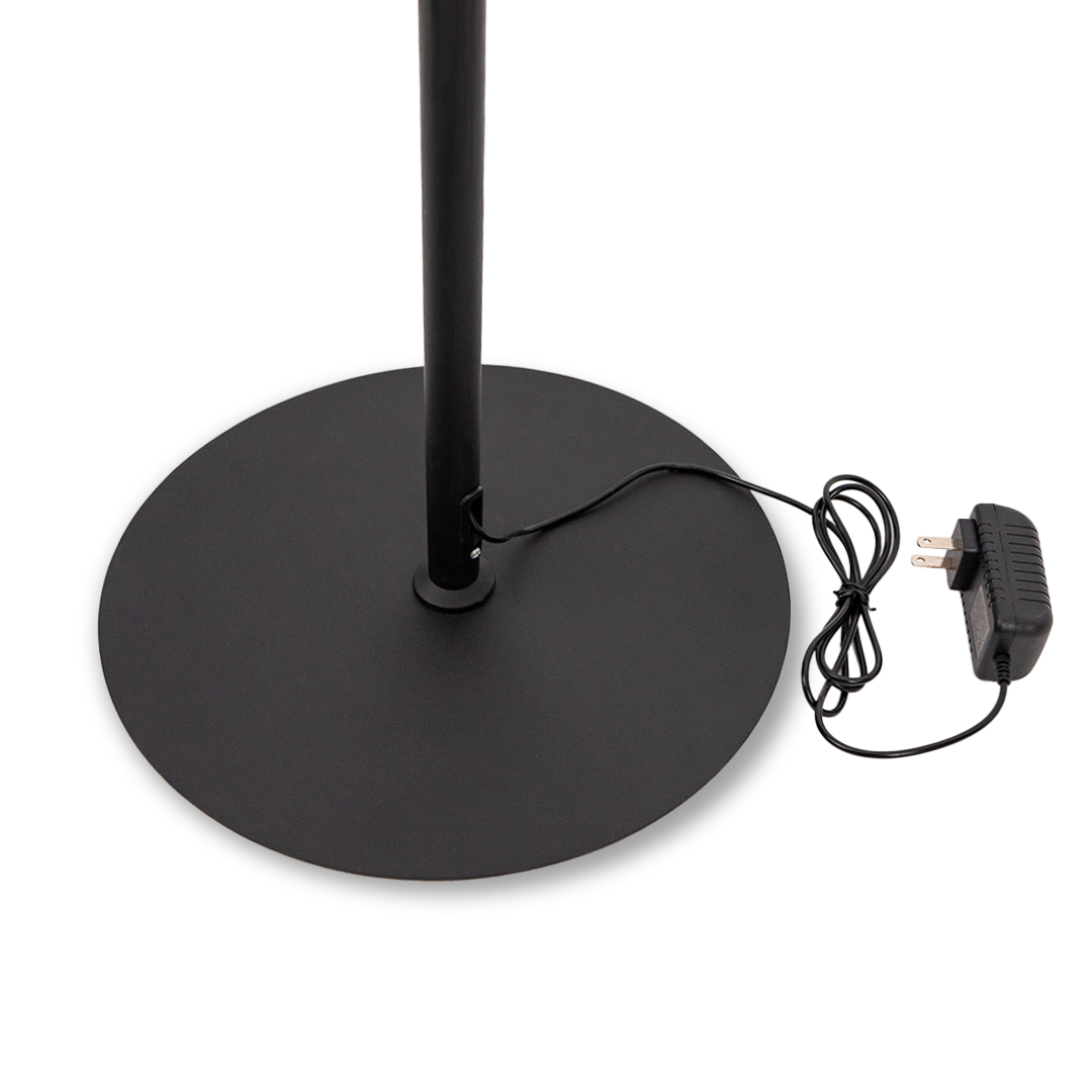 Crescent LED metal aluminum fabric floor lamp by BEACON with a modern crescent shape and sleek design.