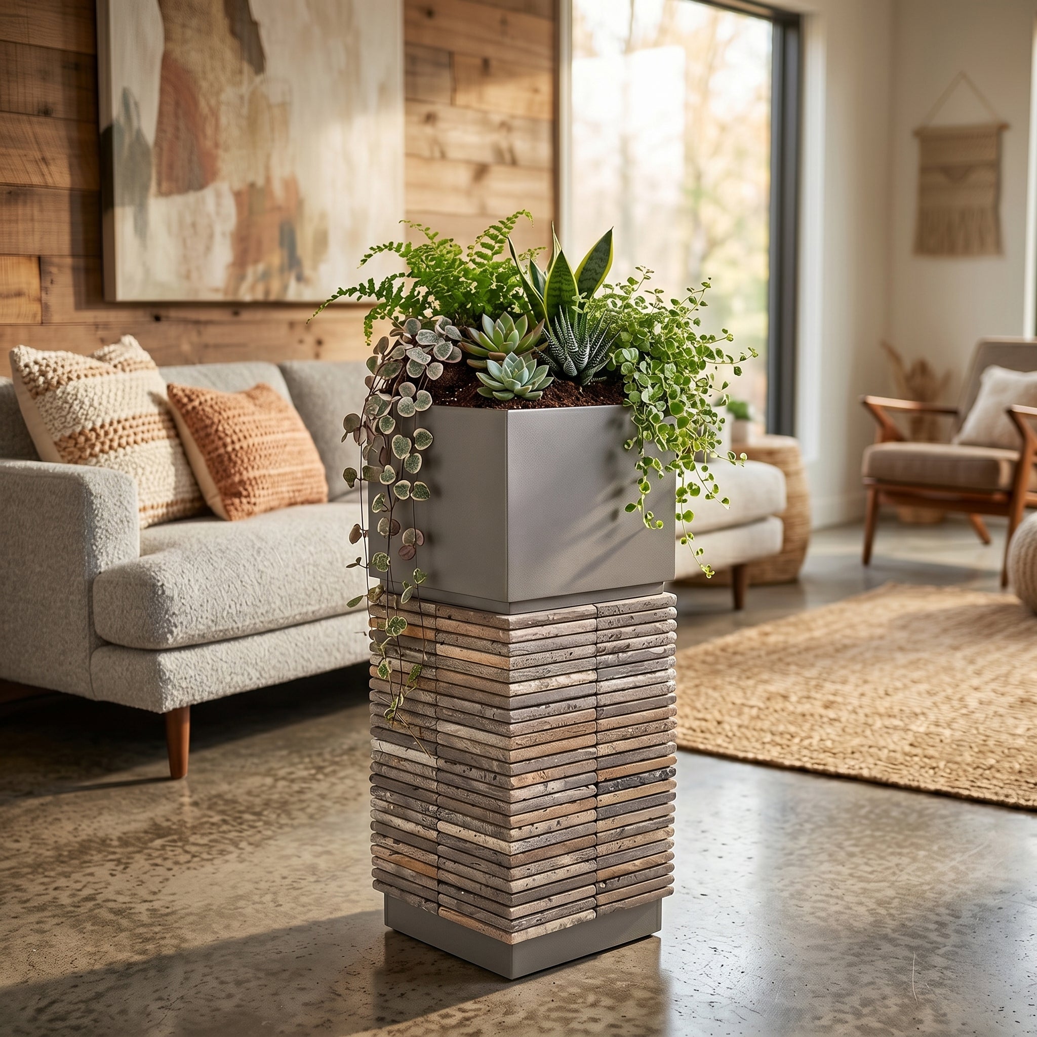Square planter box made of durable 304 stainless steel by BEACON, with a sleek, modern design suitable for indoor or outdoor use.