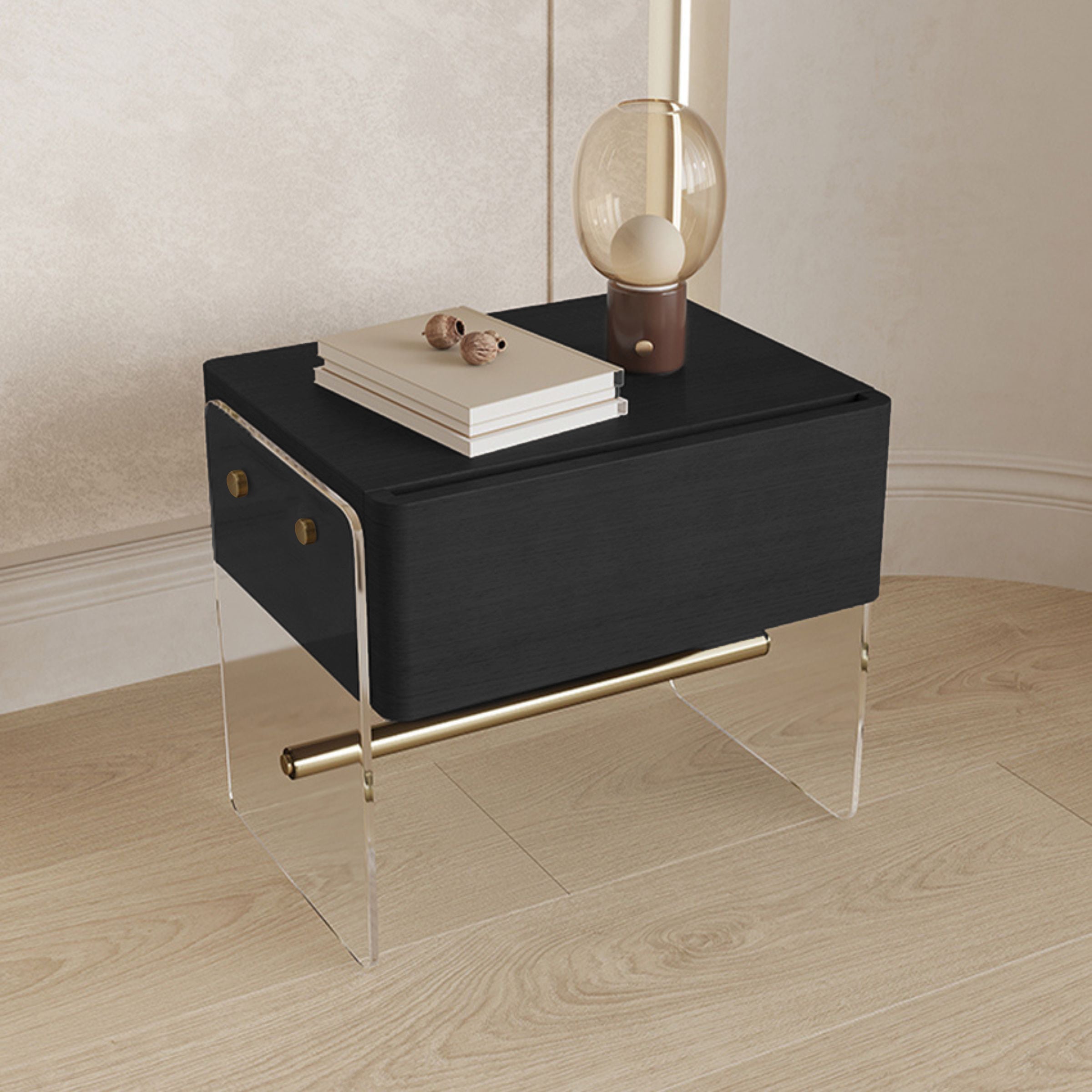 Dark Walnut With Clear Acrylic Coffee Table MLL-T70 -  Side Tables - ebarza Furniture UAE | Shop Modern Furniture in Abu Dhabi & Dubai - مفروشات ايبازرا في الامارات | تسوق اثاث عصري وديكورات مميزة في دبي وابوظبي