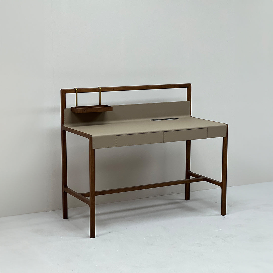 Dark walnut wooden office desk by BEACON, JK-J12 model with spacious surface and sleek finish for modern workspace.