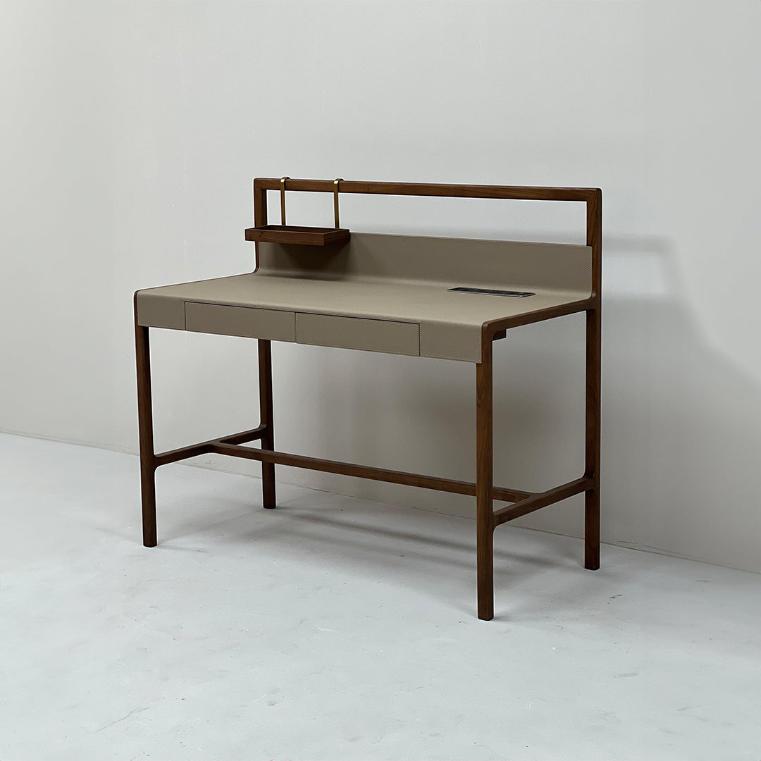 Dark walnut wooden office desk by BEACON, JK-J12 model, featuring a sleek rectangular surface and sturdy wood construction.