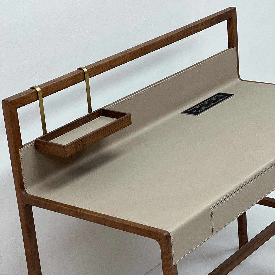 Dark walnut wooden office desk by BEACON, model JK-J12, featuring a spacious workspace and sleek design.