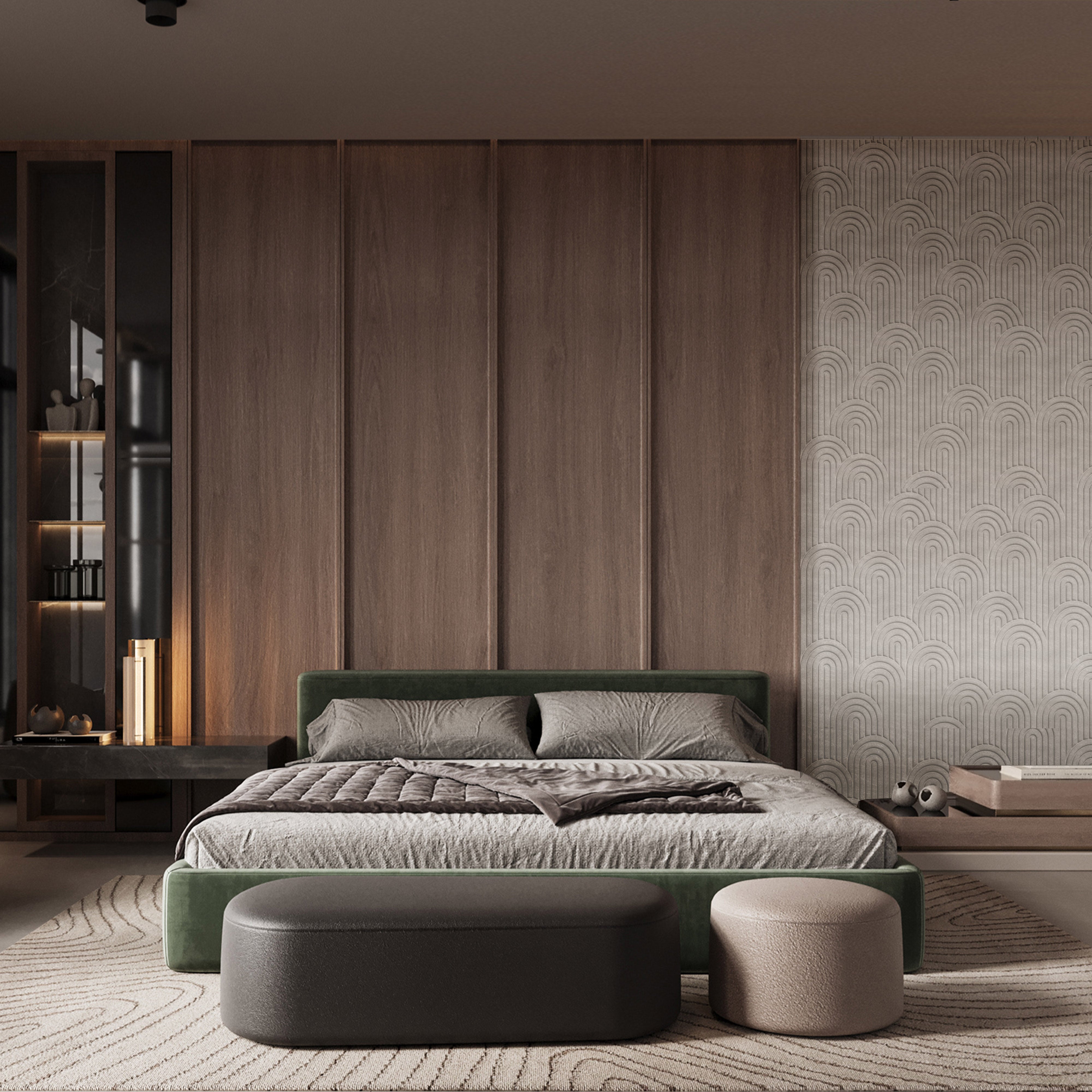 BEACON Deco Arch wallpaper in desert taupe color, featuring a stylish arch pattern on textured wallpaper surface.