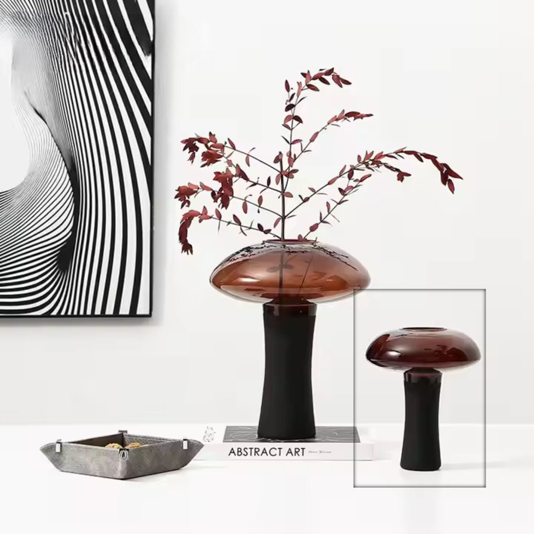 Deep Amber & Black Glass Bud Vase With Stem - Medium FB-ZS2214B -  Vases - ebarza Furniture UAE | Shop Modern Furniture in Abu Dhabi & Dubai - مفروشات ايبازرا في الامارات | تسوق اثاث عصري وديكورات مميزة في دبي وابوظبي