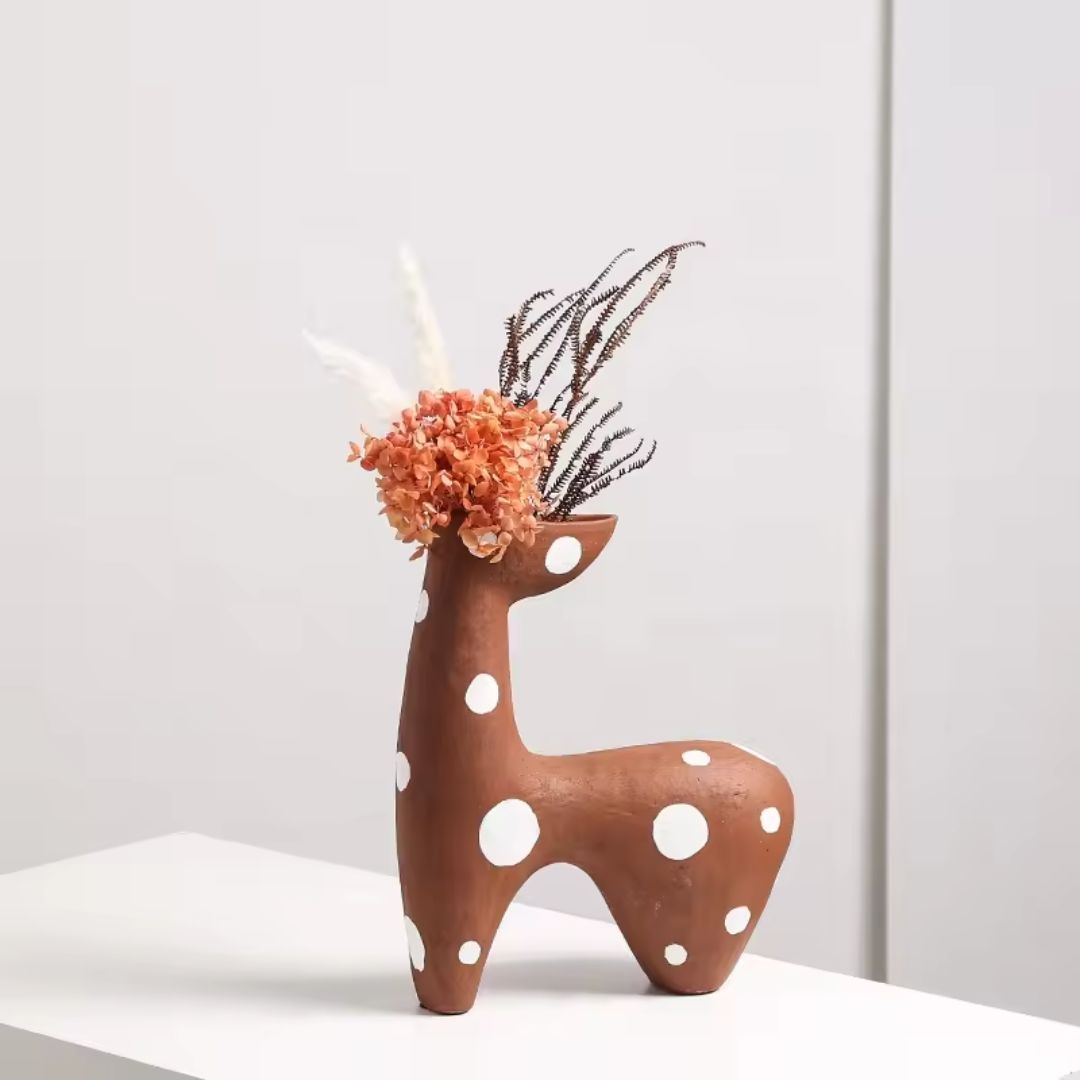 Decorative BEACON Deer Vase FA-D22124 with carved deer design, ceramic finish, ideal for floral arrangements or home décor.