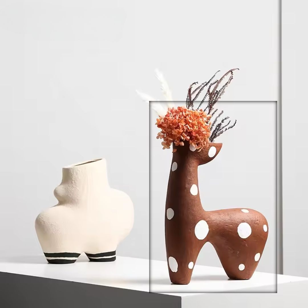 Elegant BEACON Deer Vase FA-D22124 with a detailed deer design, perfect for decorative floral arrangements.