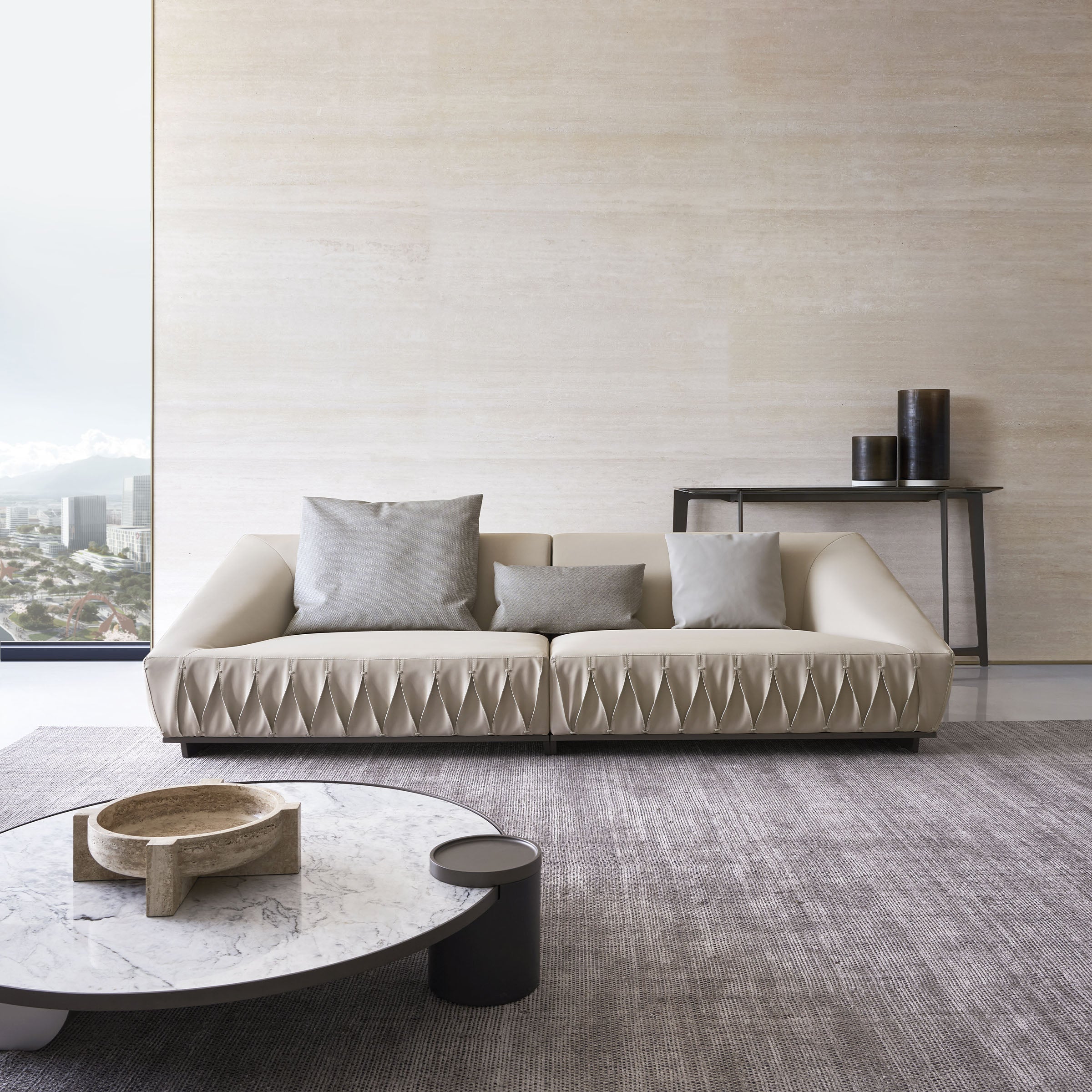 Display image of a desert marble coffee table from Beacon, featuring a sleek surface and modern design.