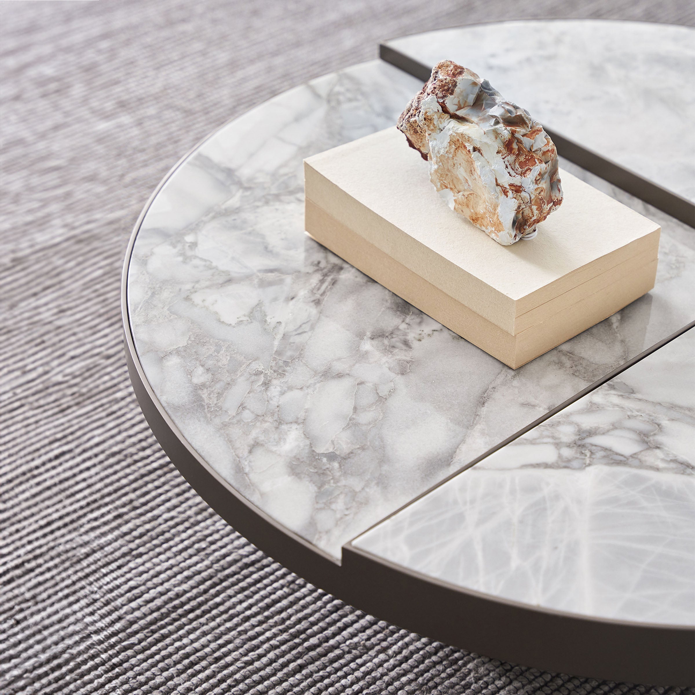 Desert marble coffee table by BEACON, modern design with a smooth marble surface and sturdy legs for living room decor.