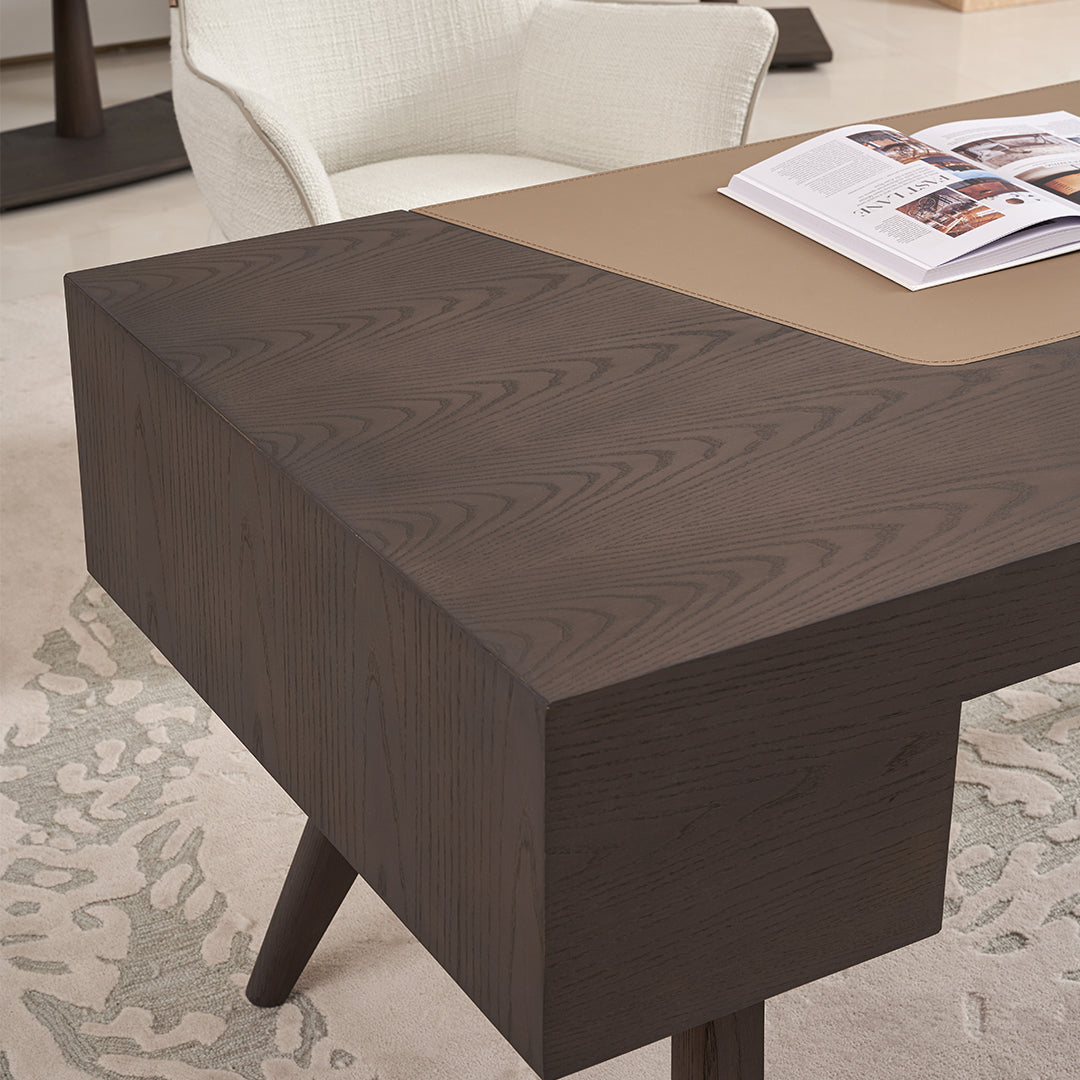 Desert saddle leather office desk from BEACON, featuring a stylish dresser design with a smooth leather finish and modern storage.