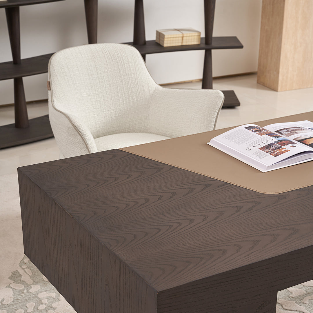 Desert Saddle Leather Office Desk dresser by BEACON, featuring a stylish leather finish and modern storage design.