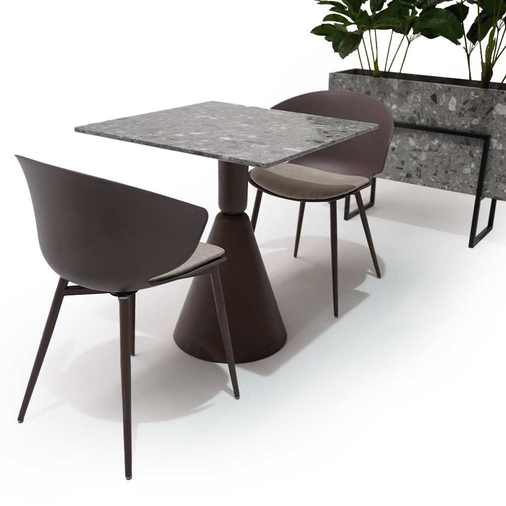 Coffee-colored BEACON dining chair 90Chair with a modern design, featuring a comfortable cushioned seat and wooden legs.