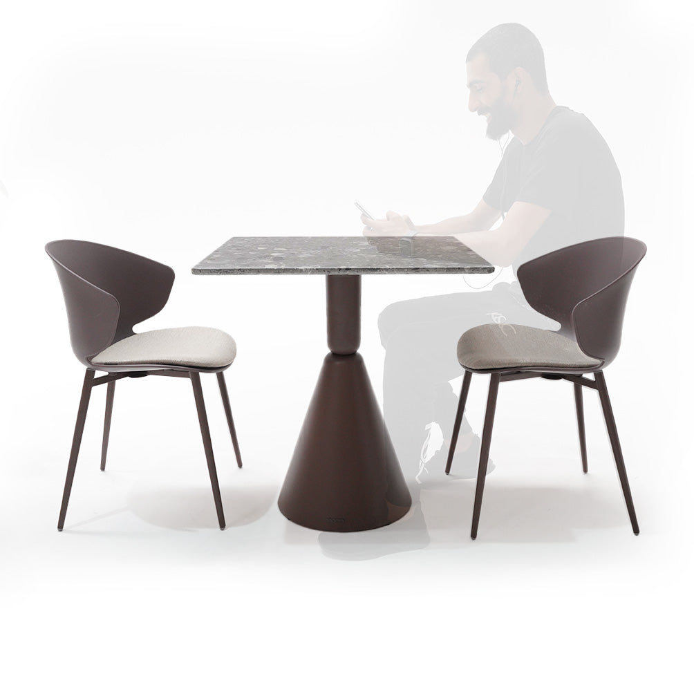 Coffee-colored BEACON 90Chair dining chair with wooden legs and plush upholstered seat, modern and stylish for dining rooms.
