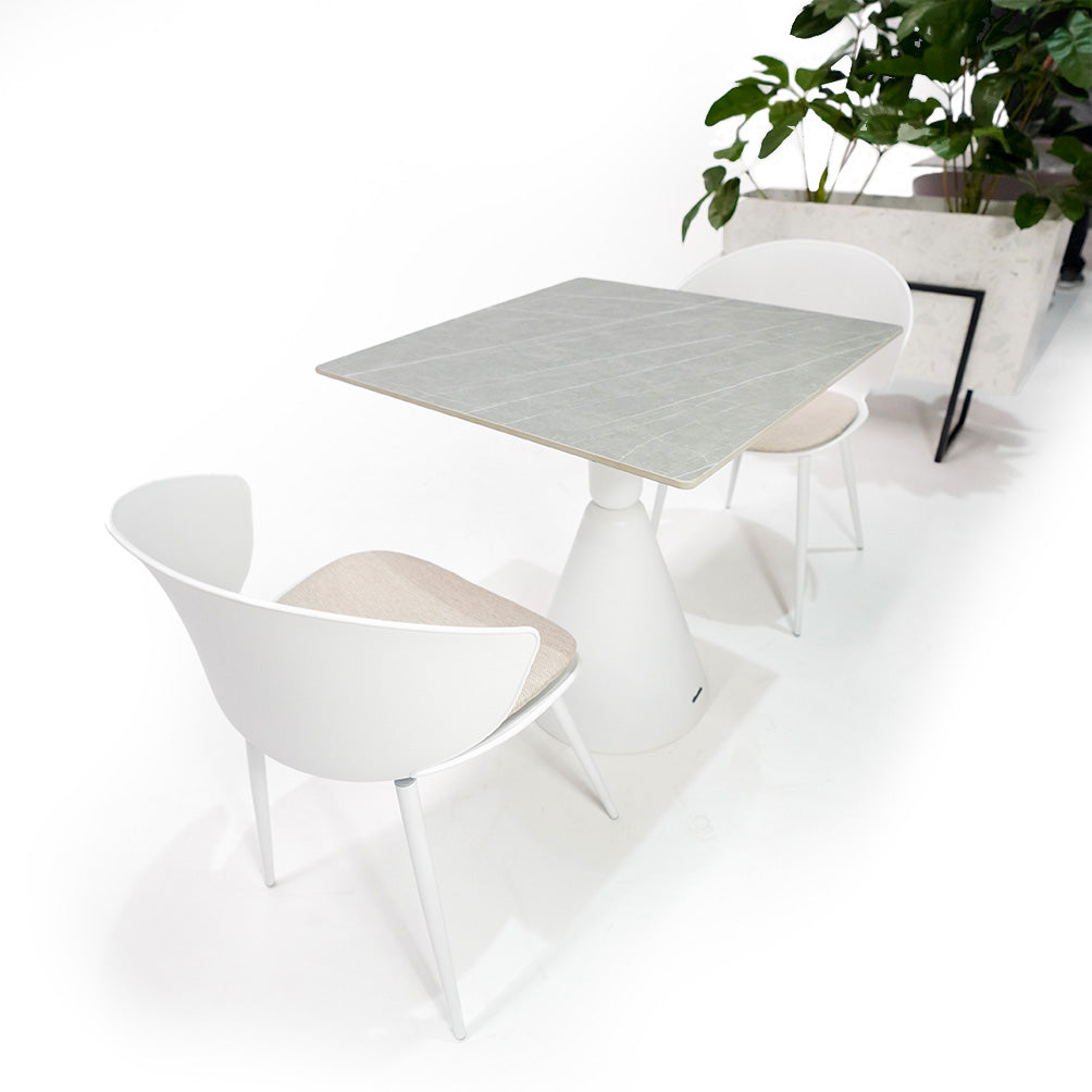 White BEACON 90Chair dining chair with modern design, featuring a sleek wooden frame and cushioned seat.