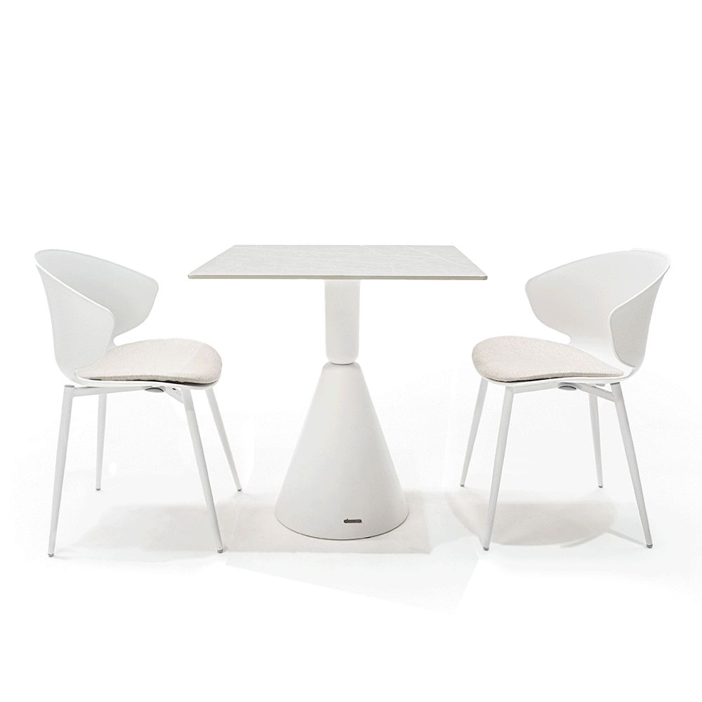 White BEACON 90Chair dining chair with a modern design, featuring a sleek seat and sturdy legs for stylish dining room seating.