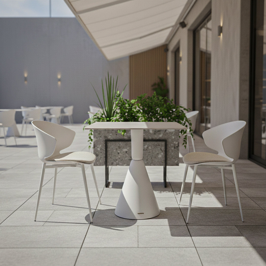 White dining chair from BEACON 90Chair series featuring a modern design and clean lines, perfect for contemporary dining spaces.