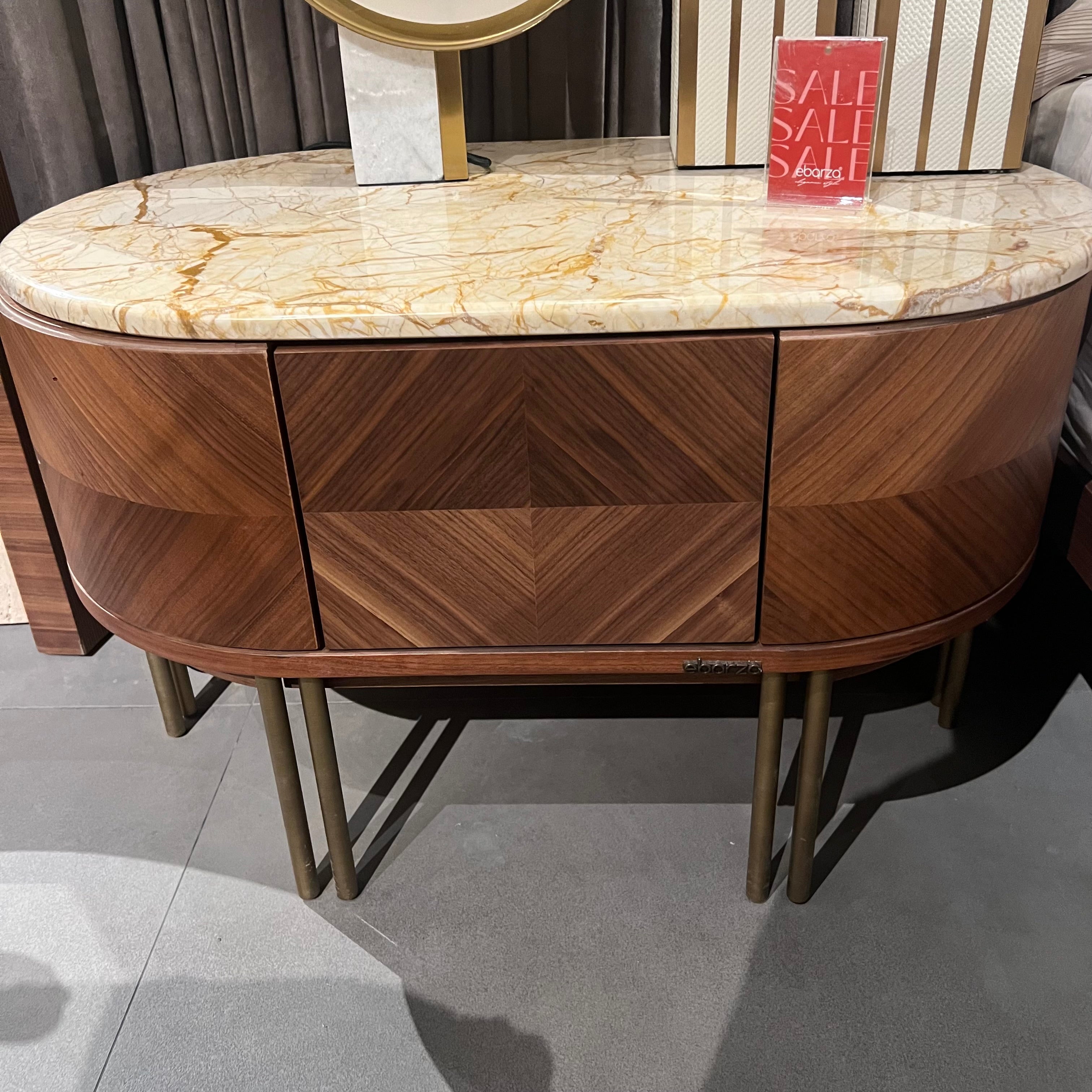 Two Eva Natural Marble Bedside Tables from LODA FURNITURE, modern design with sleek marble tops and minimalist wood legs.