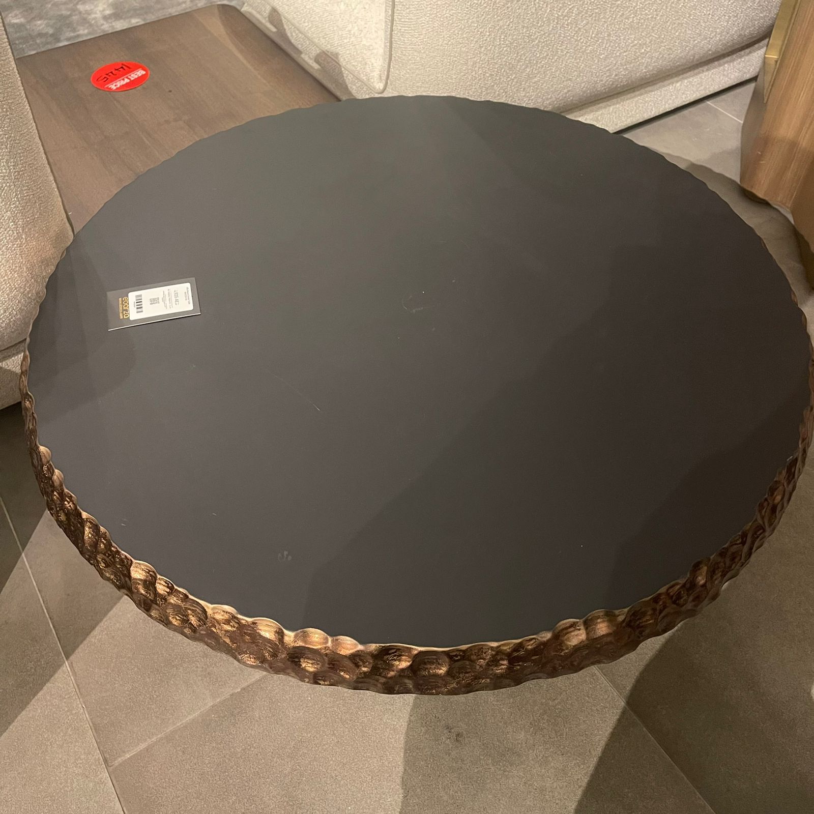 Alfa round center table by TOGO HOME STYLE with gray finish, showcasing smooth wooden surface and modern design.
