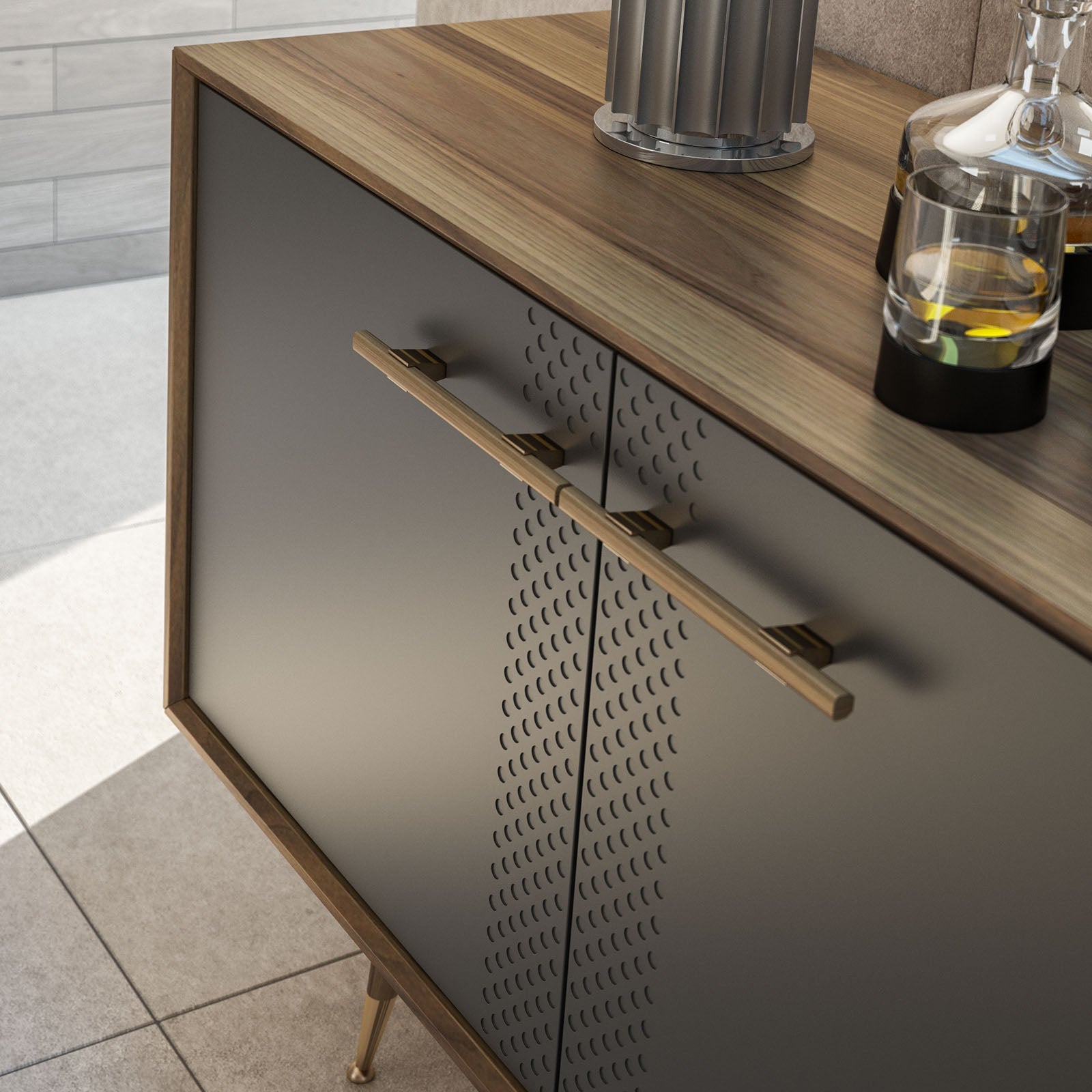 Display of Alvin sideboard or console by Nills Furniture Design featuring sleek wooden finish and modern storage design.