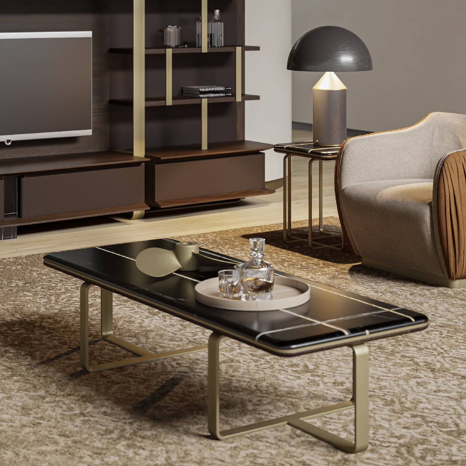 Amber marble center table display item by LODA Furniture with a sleek, modern design and polished stone surface.