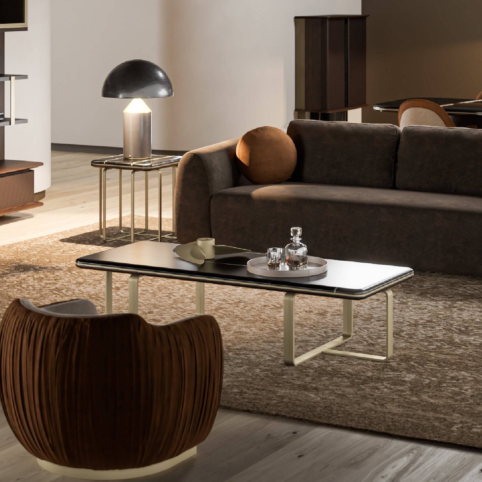 Amber marble center table by LODA FURNITURE, showcasing a sleek display piece with a round marble top and modern design.