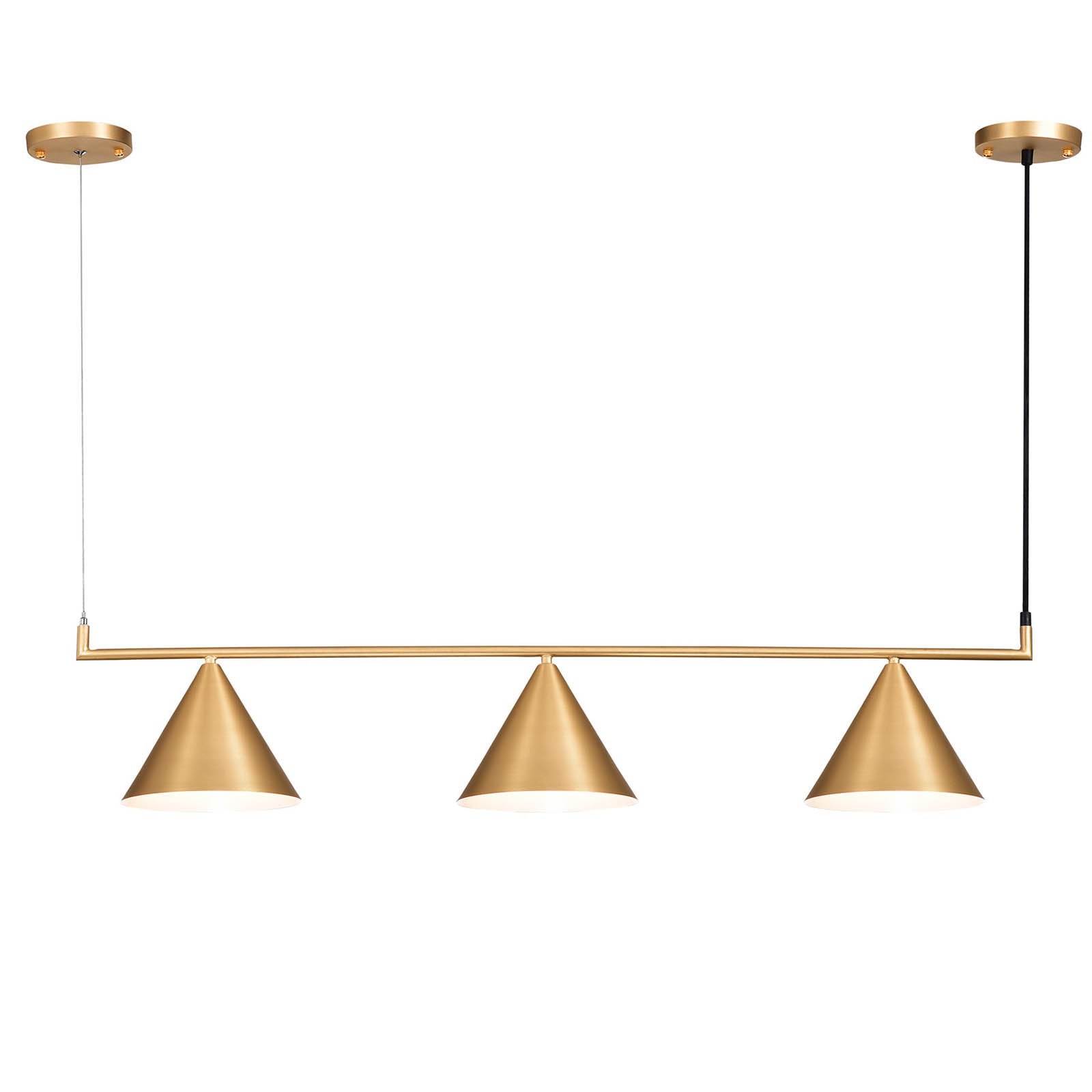 Display of the Andria 3 Heads Pendant Lamp by Beacon, showcasing its modern design with three pendant lights on a sleek fixture.