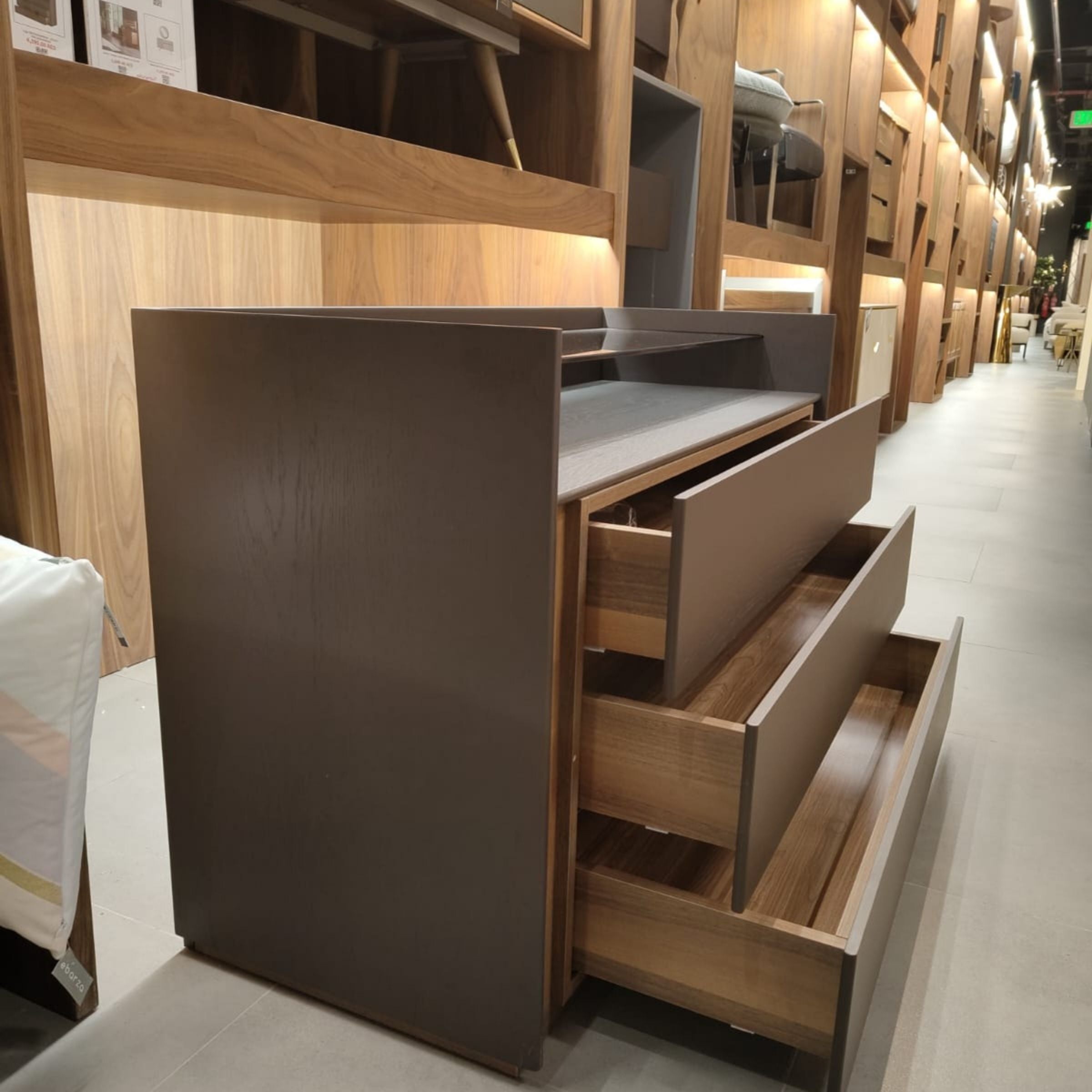 Saloni Block Dresser Leg display item showcasing a sleek, modern wood dresser leg with a natural finish.
