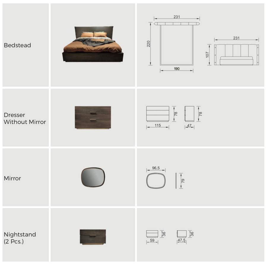 Saloni Bolivia dresser with matching mirror, wooden furniture piece with sleek design and natural finish in a modern bedroom setting.