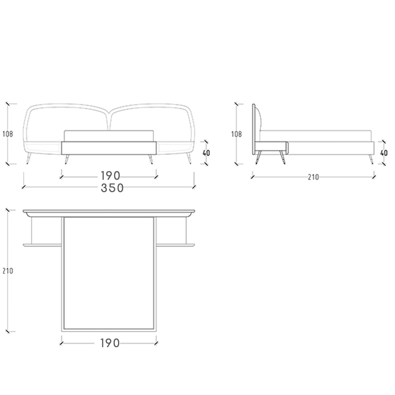 Display of LODA Furniture Bug Bedstead with two matching nightstand tables, showcasing the bedroom set arrangement.