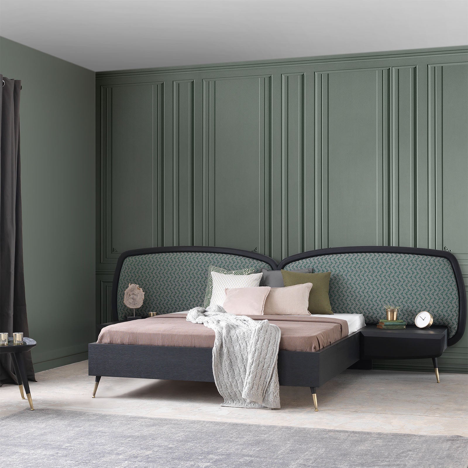 Display of a Bedstead and two Nightstand Tables from Bug Bed-Nkaheel by LODA Furniture, showcasing the bedroom furniture set.