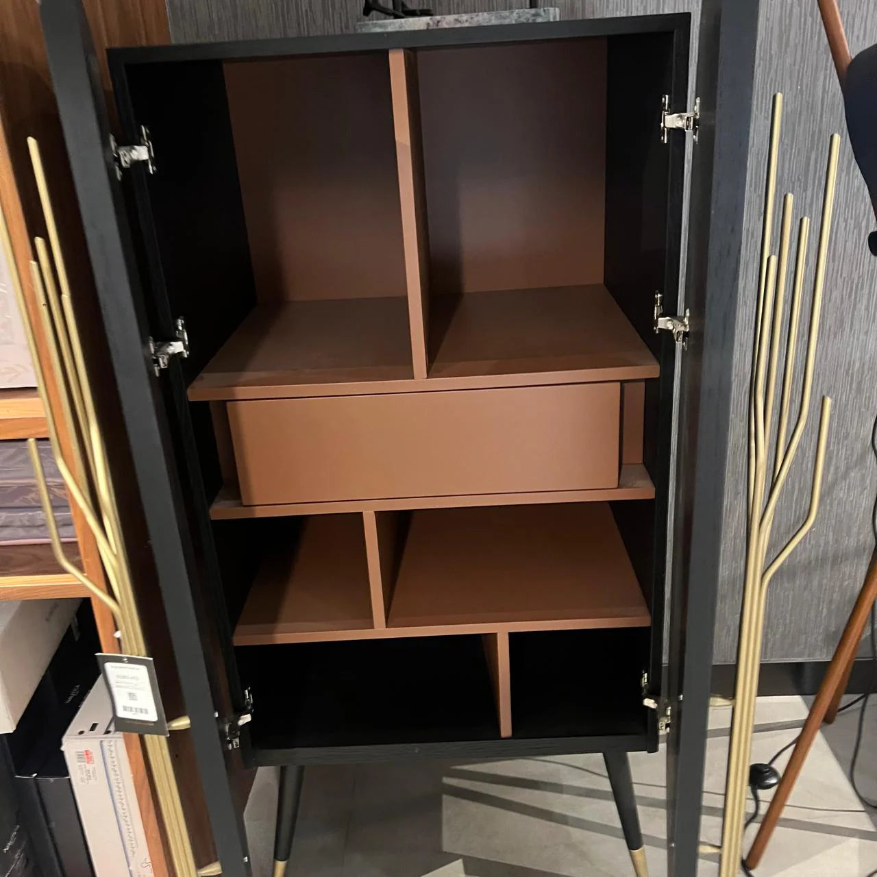 Loda Furniture Bug Cabinet display item with glass doors and wooden frame, showcasing a compact storage solution for insects.