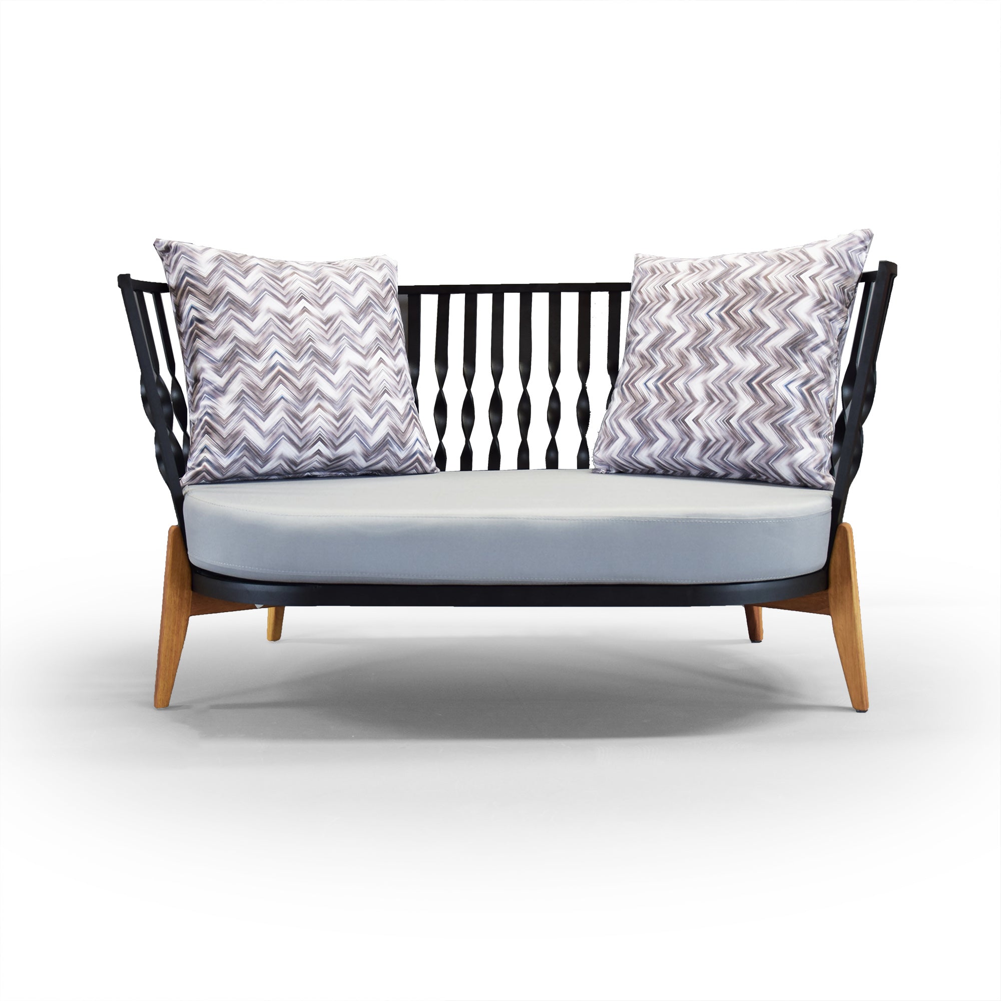 Outdoor armchair from SANCREA Captiva collection, modern design, displayed on a patio with cushions and stylish frame.