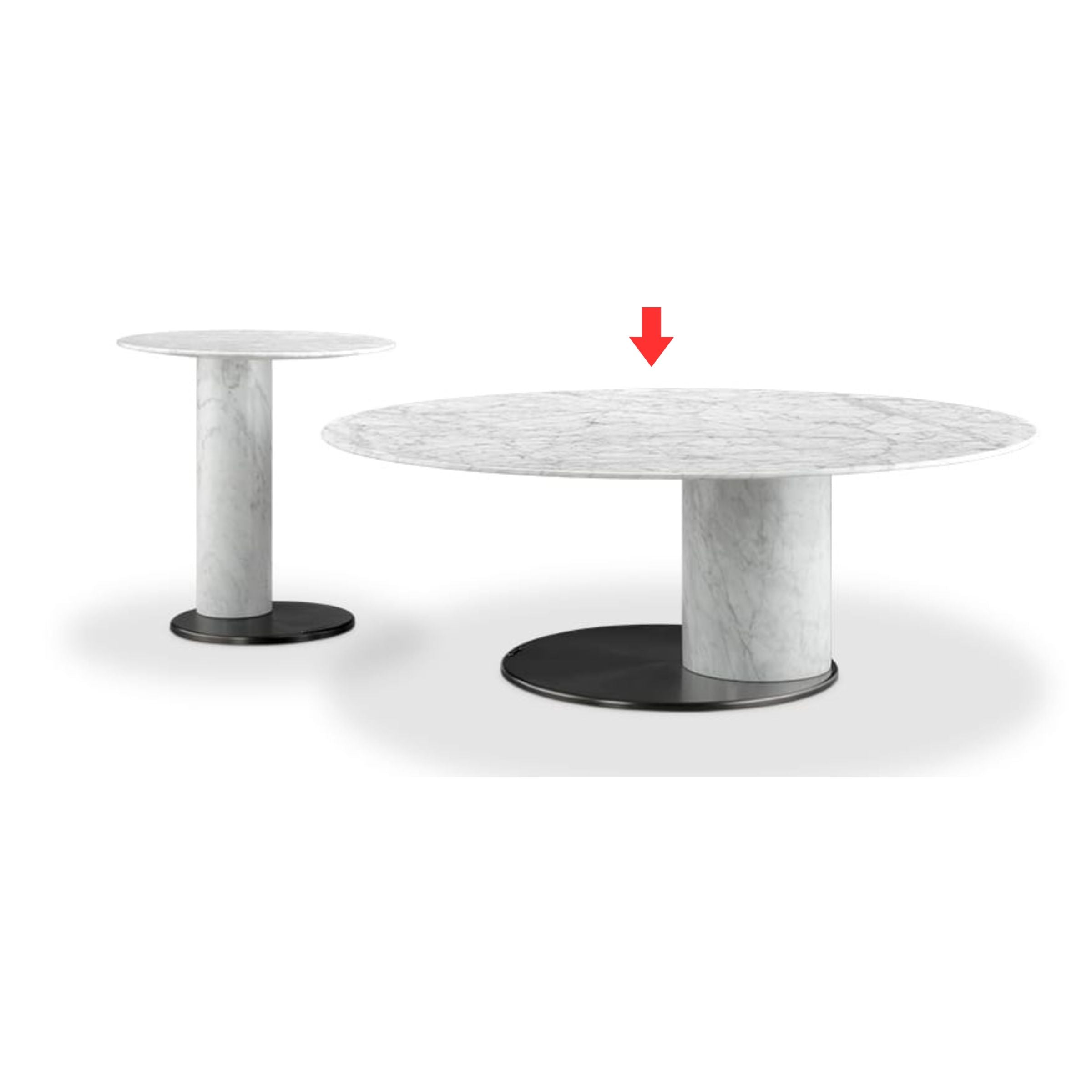 Carrara marble coffee table by BEACON, modern design with sleek white marble surface and sturdy base for stylish living rooms.