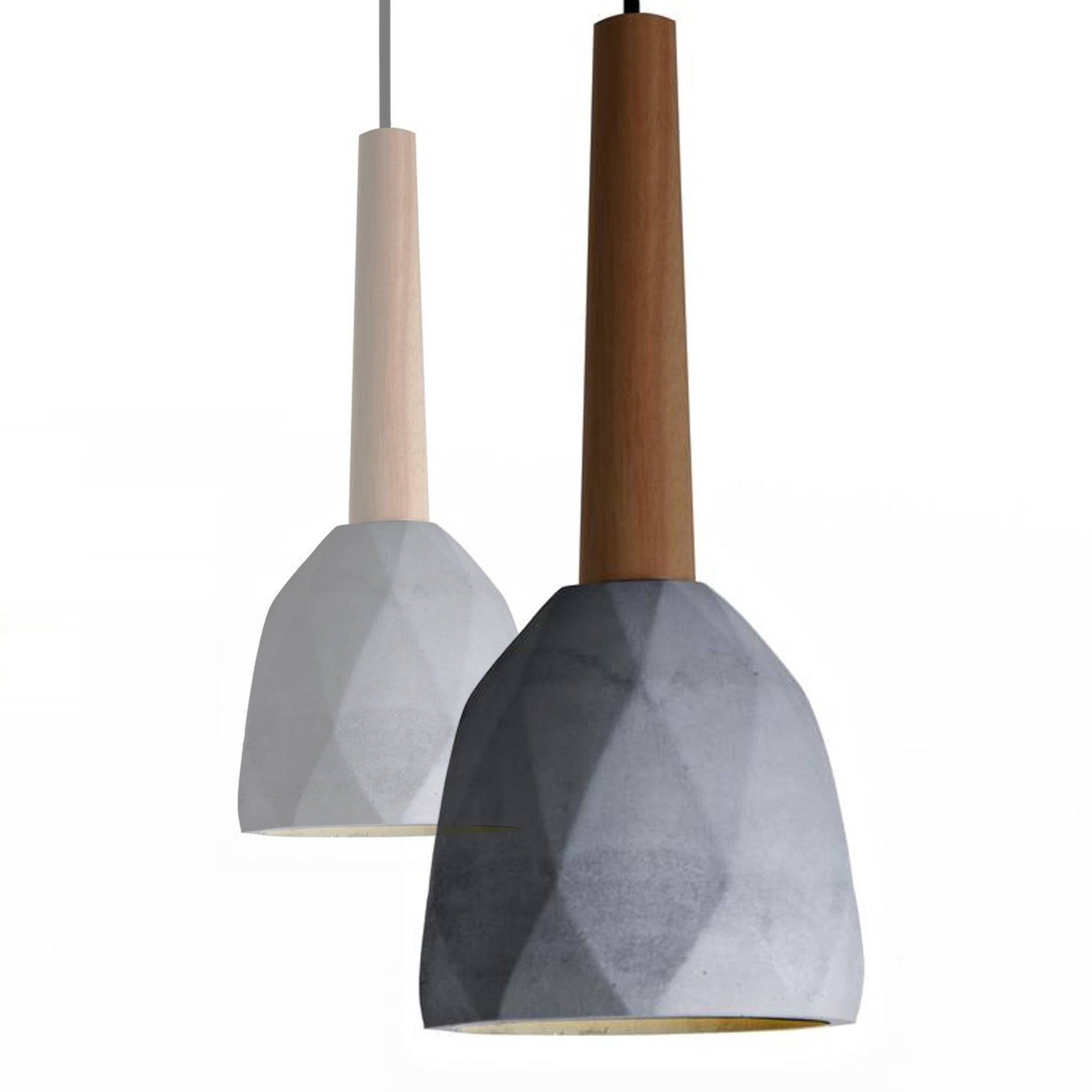 Large convex concrete and wood lamp display item by Beacon, featuring a modern design with textured concrete and warm wood accents.