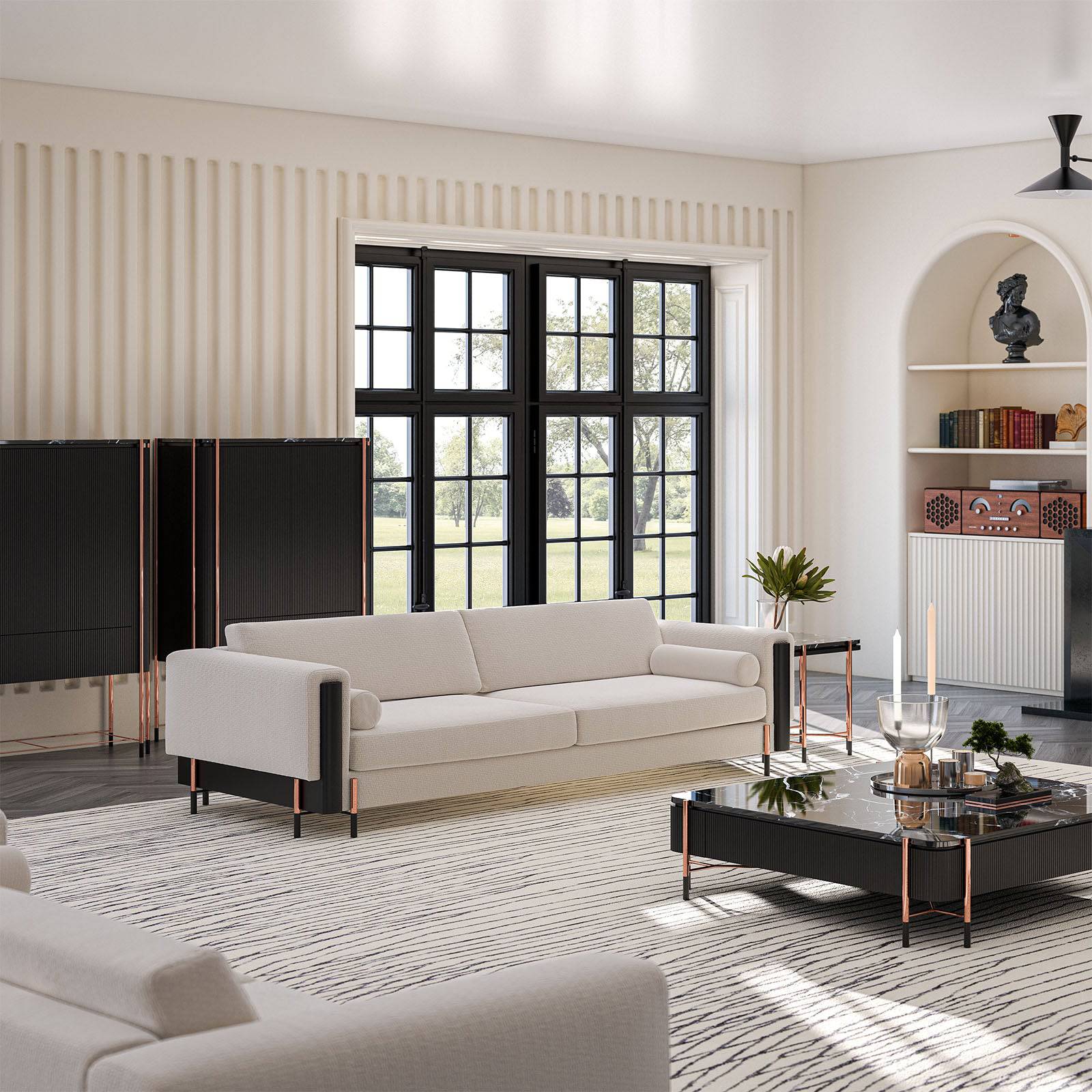 Display of LODA Furniture Dali 4 Seater Sofa Dali-005Nakheel, showcasing the modern fabric sofa with plush cushions.