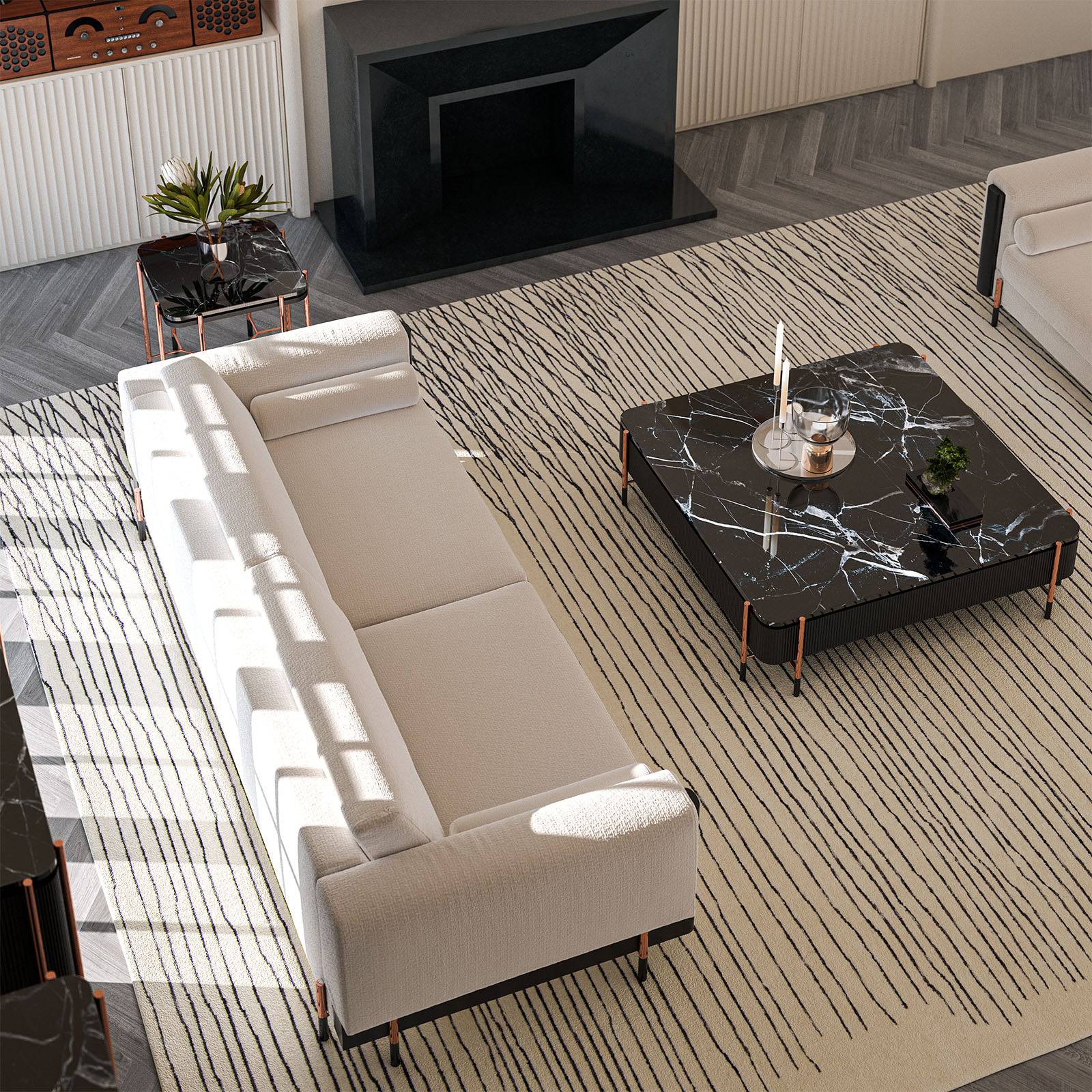 Display image of the Dali 4 Seater Sofa by LODA FURNITURE, showing a stylish, modern fabric sofa with plush cushions.