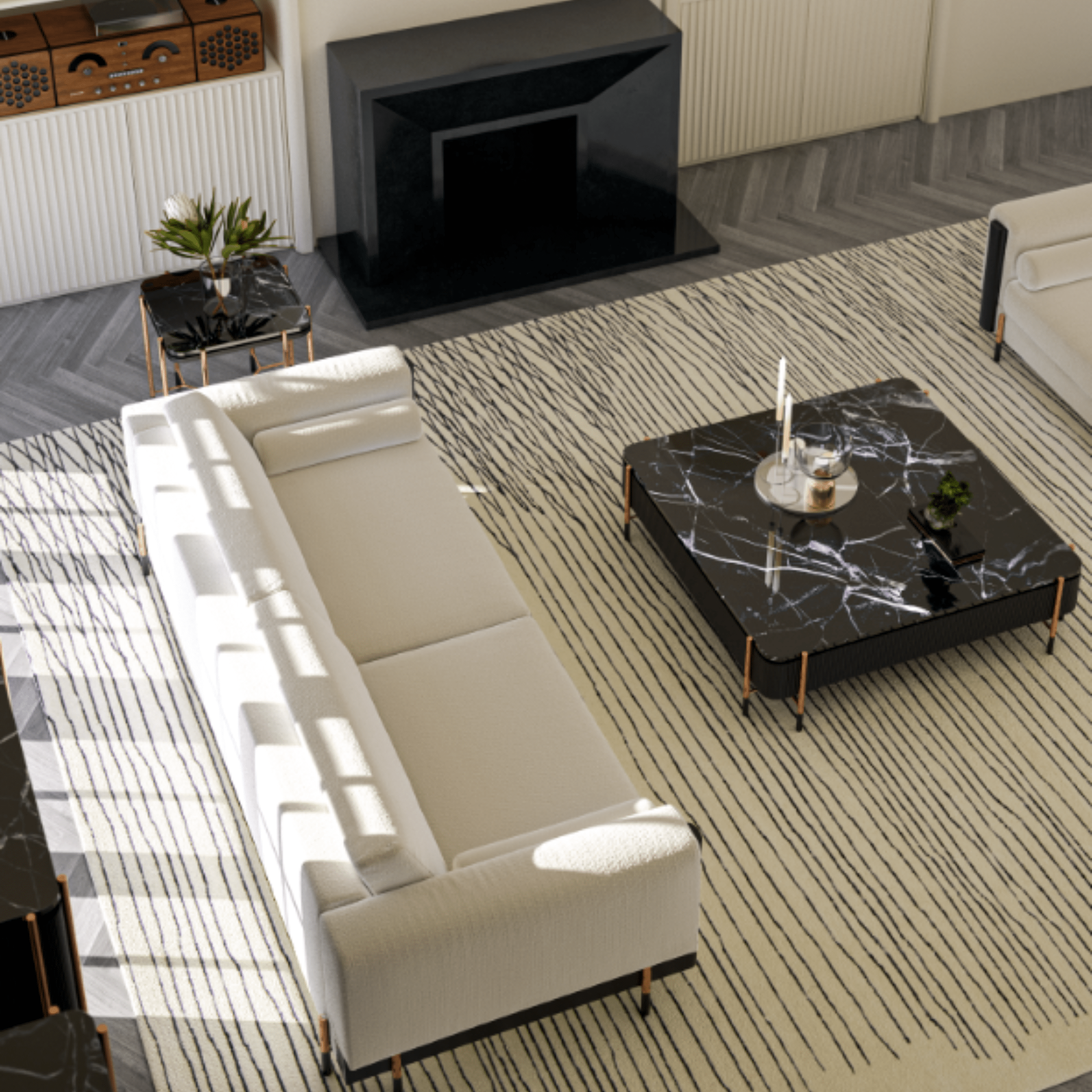 Loda Furniture Dali 4 Seater Sofa display model with beige fabric upholstery and modern design, perfect for living room decor.
