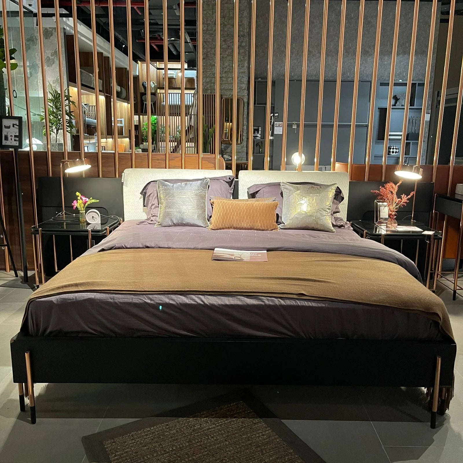 Display of the Dali King Size Bedstead by LODA Furniture, showcasing the modern design and wooden frame of the Dali Bed.