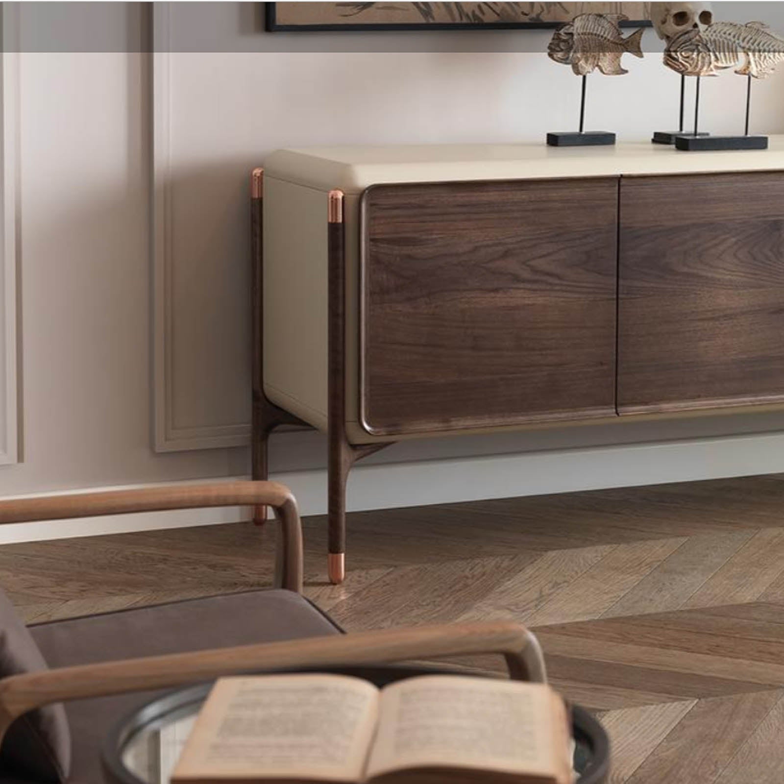 Display item of a diamond-patterned sideboard by Homage Koltuk, showcasing its modern design and sleek finish.