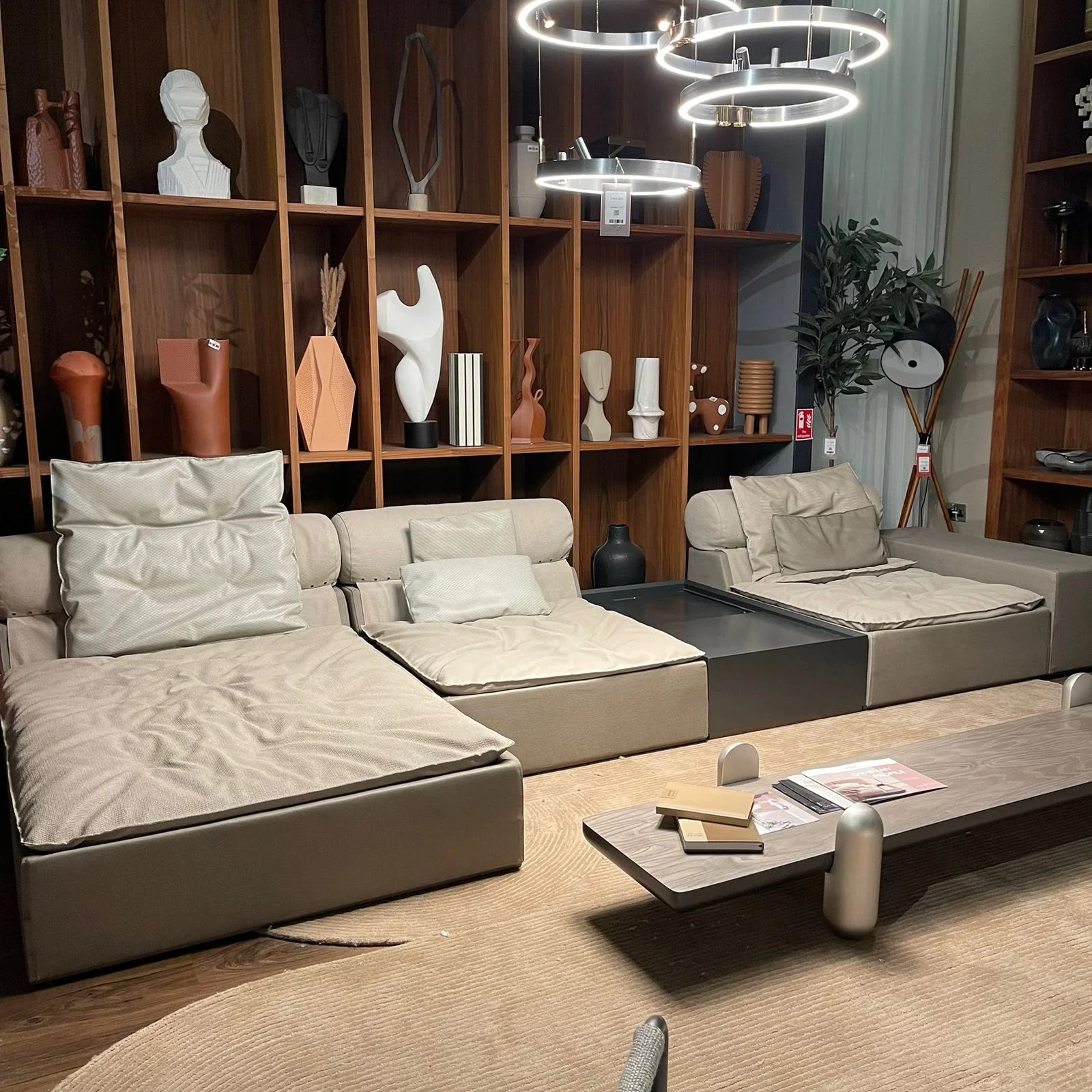 Display of the Ebarza Corner Sofa Ambo by BEACON, showcasing its modern design and comfortable seating arrangement.