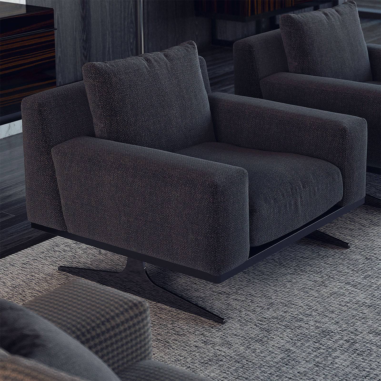Elegant Nakheel armchair by Nills Furniture Design, showcasing a stylish, plush seating with sleek armrests and modern upholstery.
