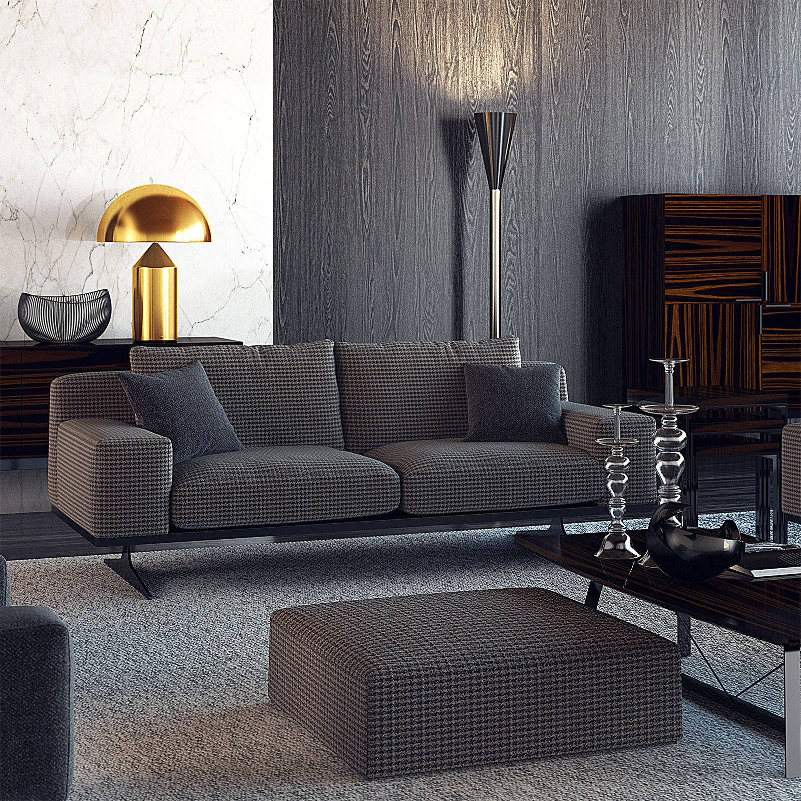 Elegant Nakheel armchair by Nills Furniture Design with plush upholstery and sleek wooden legs, displayed as a stylish home decor piece.