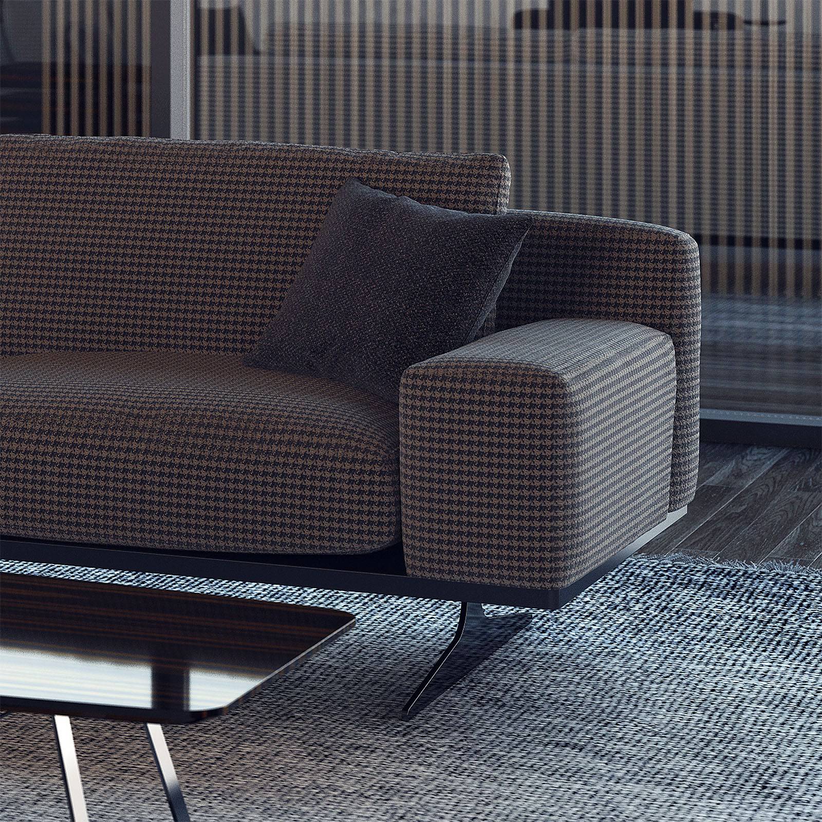 Elegant NILLS Furniture Design armchair with plush fabric upholstery and stylish wooden legs, displayed as a decorative piece.